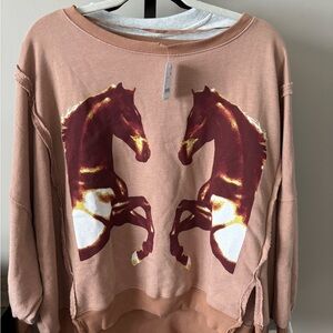 Free People 2 Horses Sweatshirt NWT size XS oversized